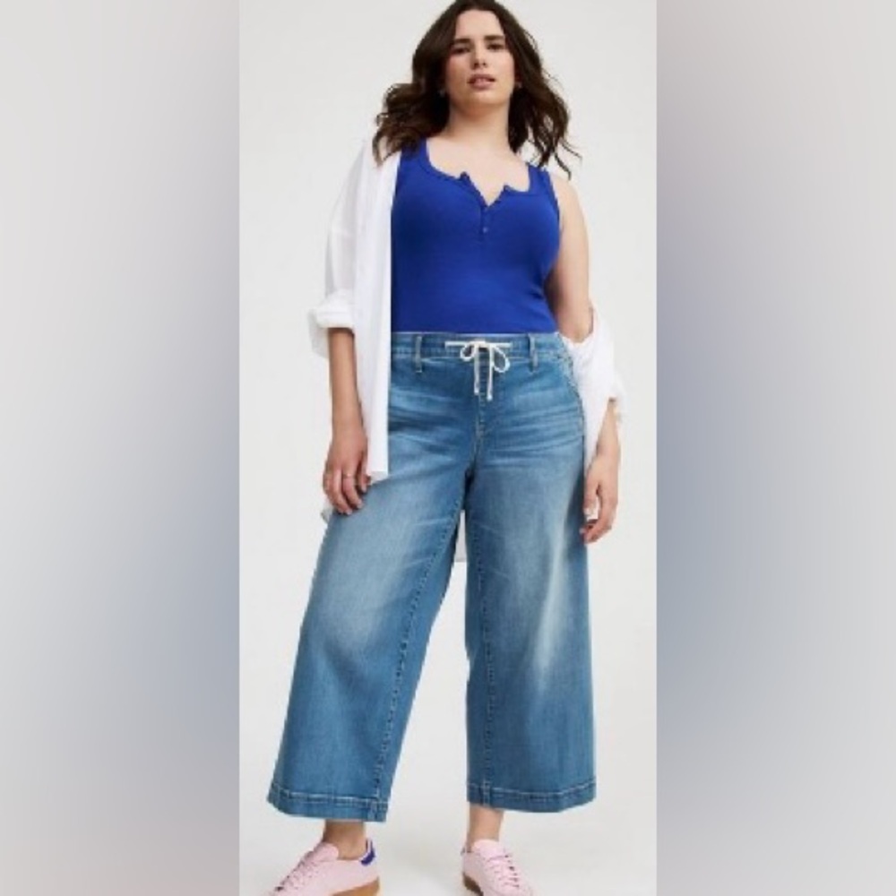 Torrid Blue Denim Joggers with White Tie